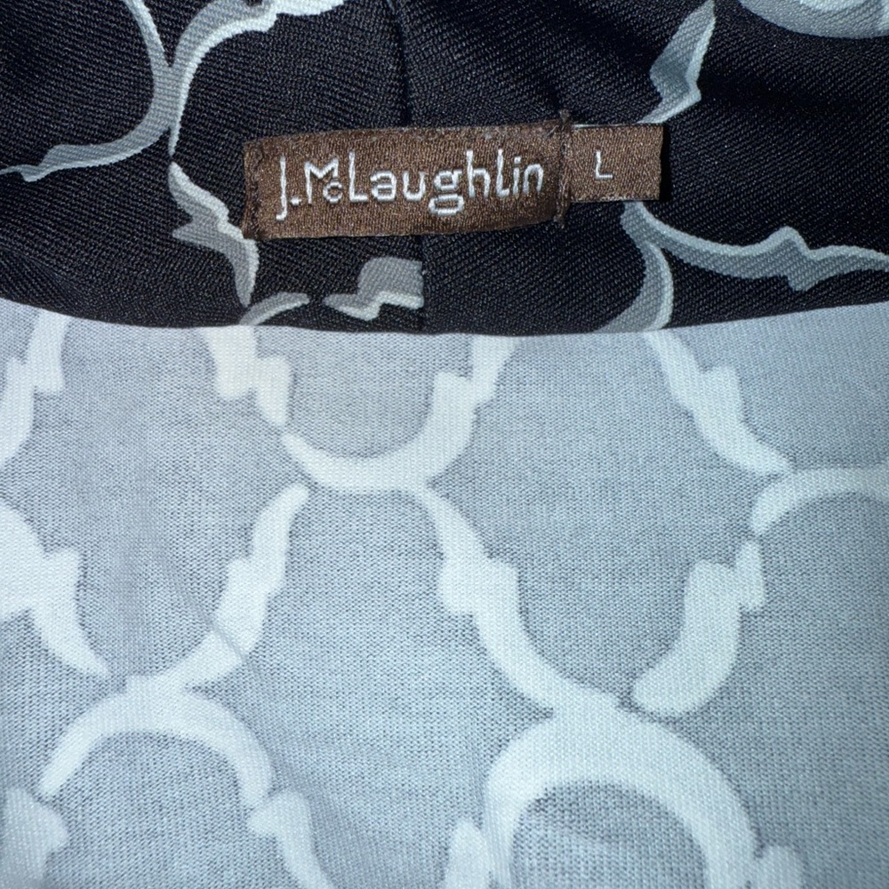 J. McLaughlin Catalina Cloth Faux Wrap Dress Black Gray Geometric Print Sz Large - Picture 8 of 10
